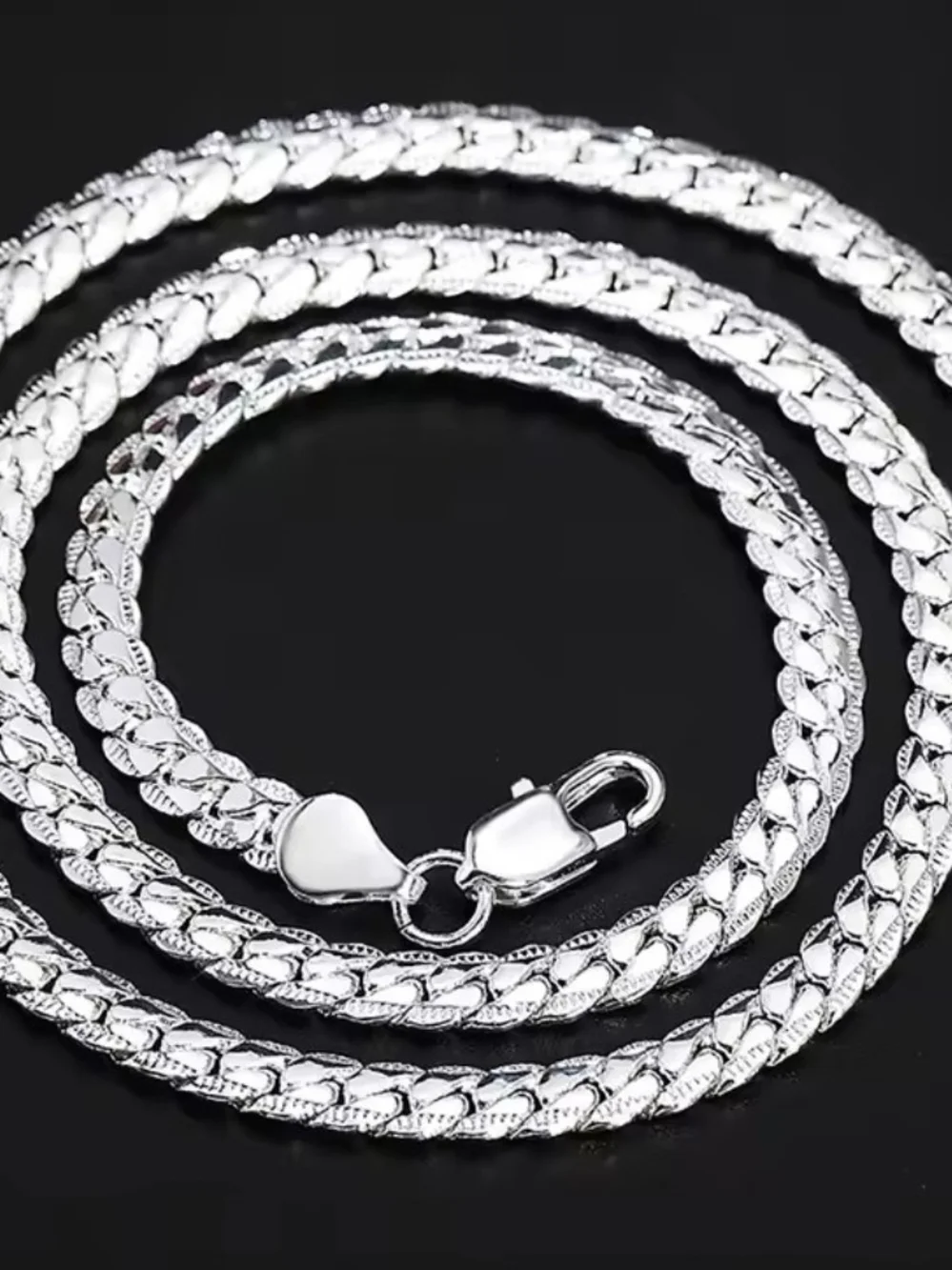 Sterling Silver S925 Women’s Curbed Chain Necklace and Bracelet Set - Silver